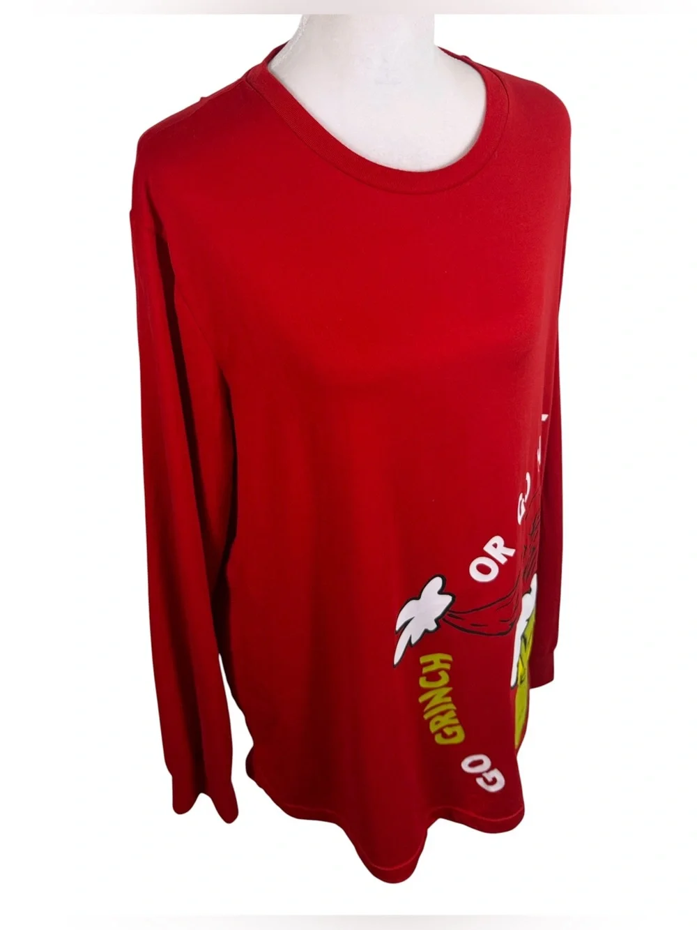 The Grinch Dr. Seuss Go Grinch or Go Home Red Christmas Top M